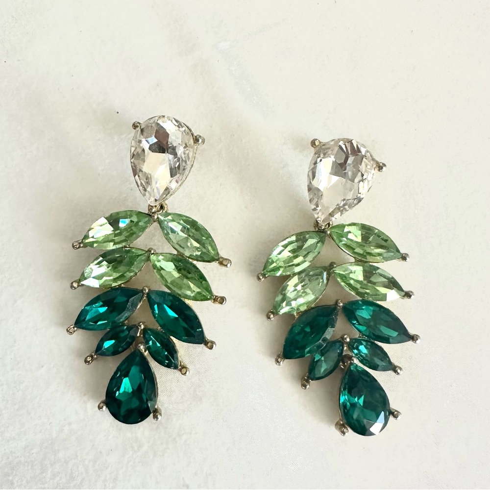 Elegant Green and Clear Crystal Drop Earrings